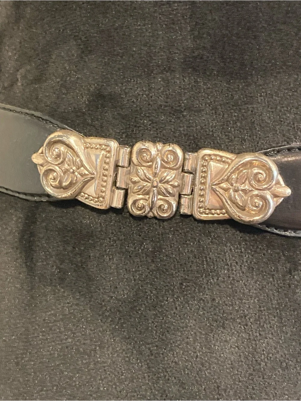 Fossil Black Leather Western-Style Belt with Silver-Tone Heart Accents